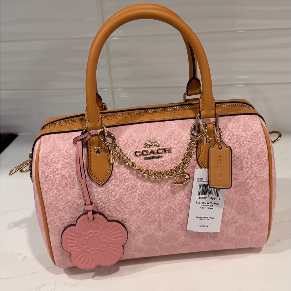 COACH Powder Pink Medium Rowan Satchel Bag With Charms (CEA18) NWT